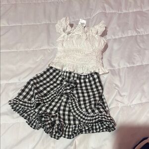 Rare Editions White Lace Top and plaid skort set
